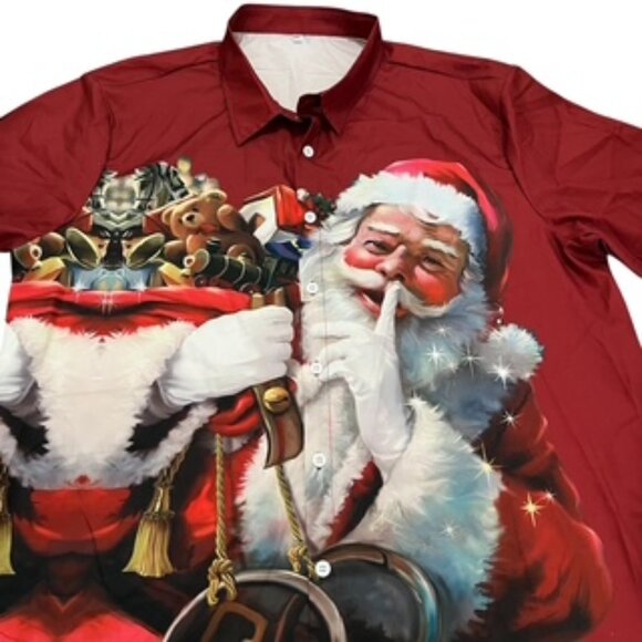 Santa Christmas Shirt Mens Size XXL Red Button Up Short Sleeve - Picture 1 of 9